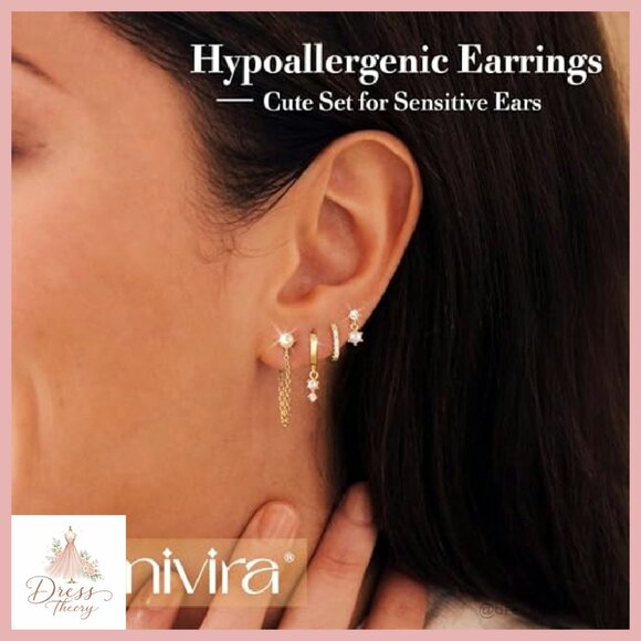 18K Gold Plated Pearl Stud Huggie Hoop Dangle Chain Earring Stack Set - Picture 3 of 8